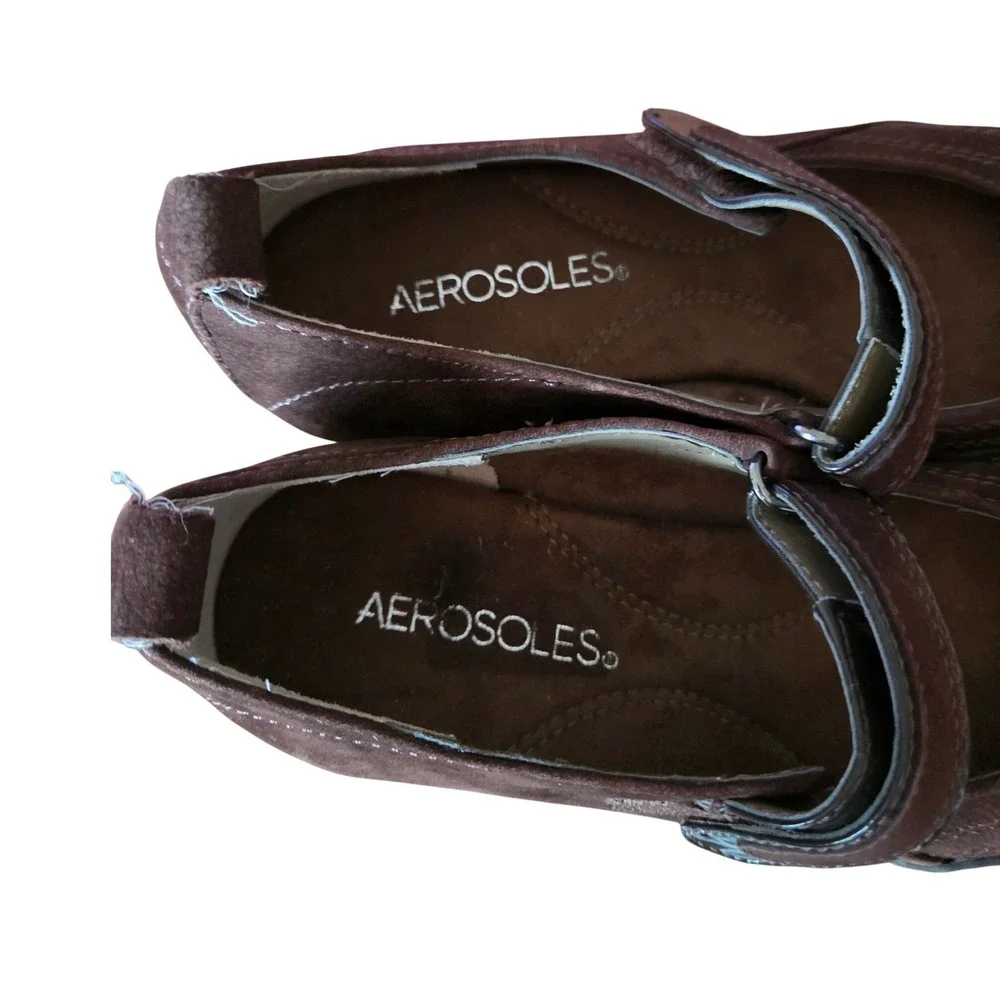 Aerosoles Tornado Brown Suede Leather Mary Jane Wedge Shoes Womens 5.5M